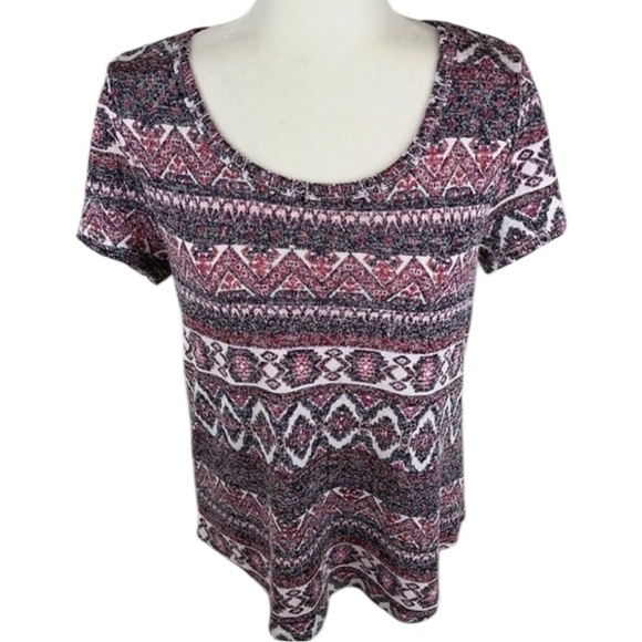 Absolutely Famous Aztec Print Short Sleeve Top Size M - Picture 2 of 8